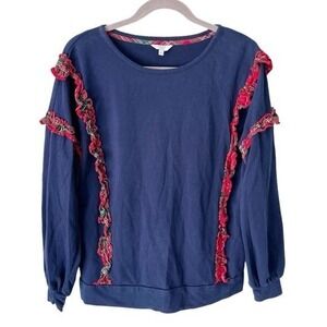 Crown & Ivy Sweatshirt‎ Women's Medium Plaid Ruffle Pullover Preppy Tartan